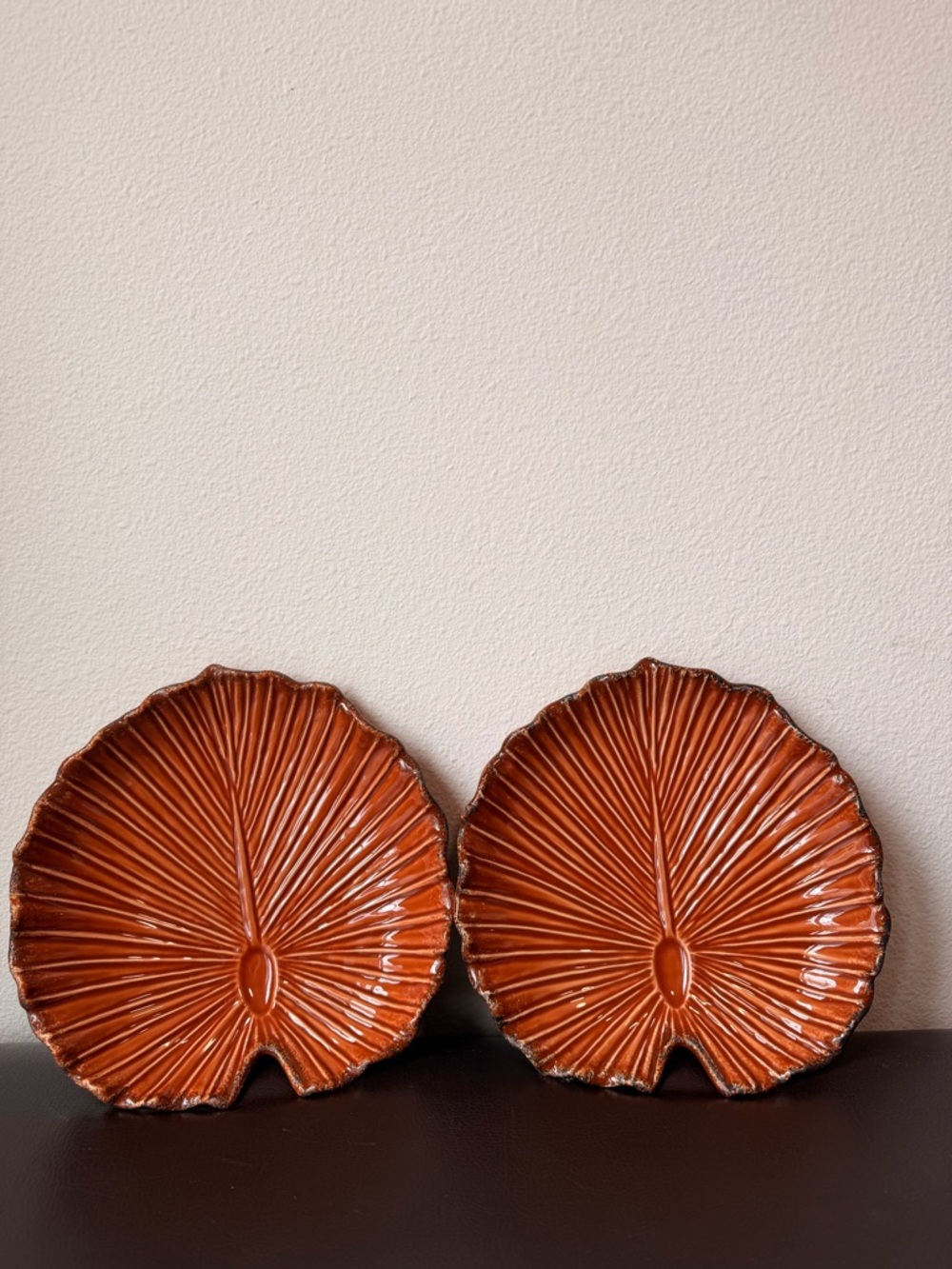 Rustic Ceramic Leaf Accent Plates — Brown (Set of 2)